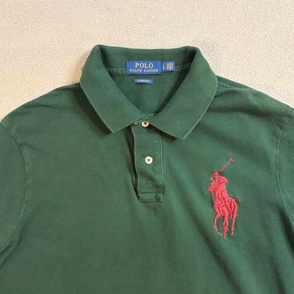Polo Ralph Lauren Mens Big Pony Polo Shirt Green Red Classic Fit Large LG - Picture 3 of 10